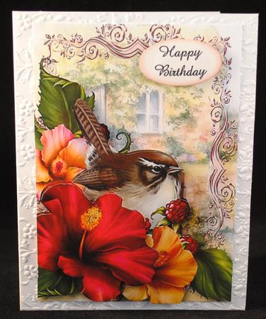 Hibiscus Flowers and Bird with Decoupage by Yvonne Middleton