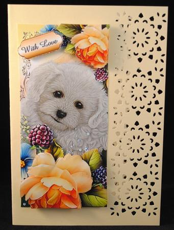 Adorable Puppy with Roses - Dl + Plaque + Decoupage by Yvonne Middleton
