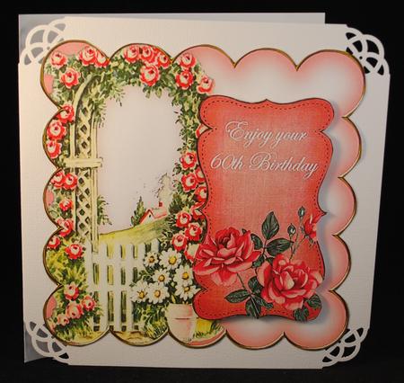 Pink Rose Arch 60th Birthday 8in Scallop Topper by Yvonne Middleton