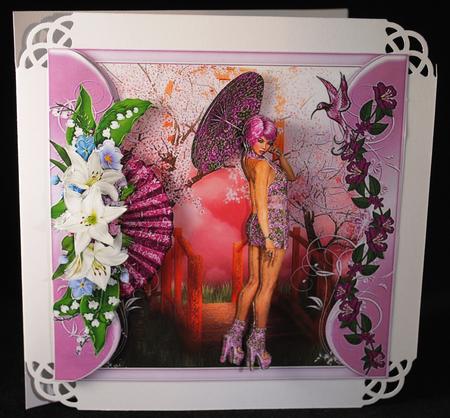 Oriental Lilac Parasol and Fan Lady Mini Kit by Yvonne Middleton