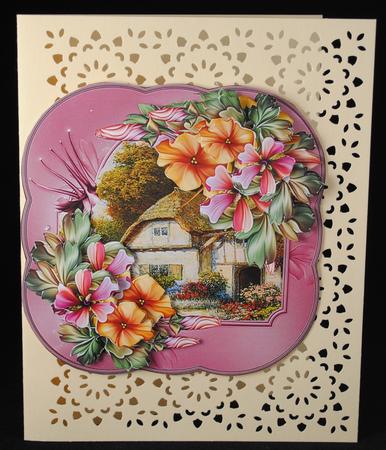 Cottage and Flowers Card with Decoupage by Yvonne Middleton