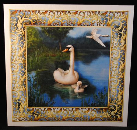 Swan and Cygnet 8x8 Card Front with Decoupage by Yvonne Middleton