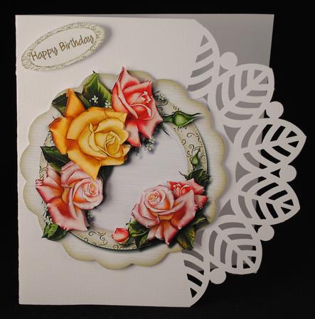 Beautiful Edwardian Roses in a Scalloped Frame by Yvonne Middleton