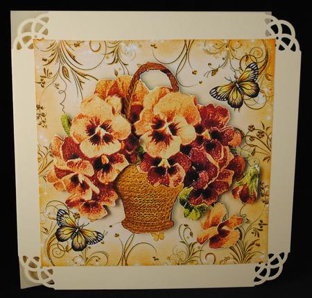 Vintage Peach Pansies in a Basket 8x8 by Yvonne Middleton