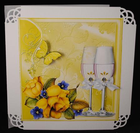 Champagne Glass's with Yellow Roses 8x8 by Yvonne Middleton