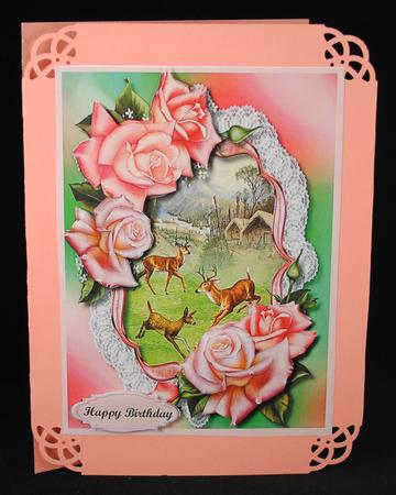 Lovely Stags in the Meadow with Pink Roses by Yvonne Middleton