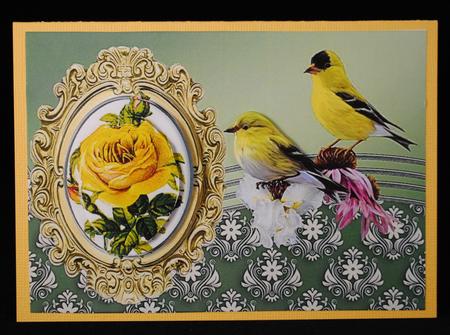 Yellow Roses Oval Pyramids with Yellow Birds by Yvonne Middleton
