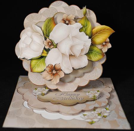 Cream Roses Scalloped Easel Card Kit by Yvonne Middleton