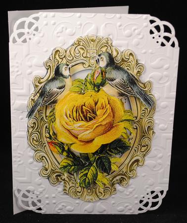 Yellow Roses and Little Bird in Ornate Frame by Yvonne Middleton