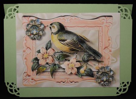 Song Bird with Peach Flowers and Jewels by Yvonne Middleton