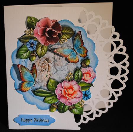 Lovely Camellias on a Blue Scalloped Frame  by Yvonne Middleton