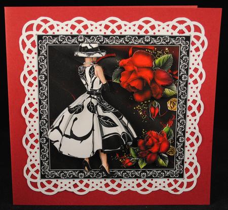 1950`s Lady with Beautiful Red Roses by Yvonne Middleton