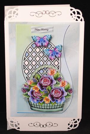 Shaped Card Lattice & Roses Basket by Yvonne Middleton