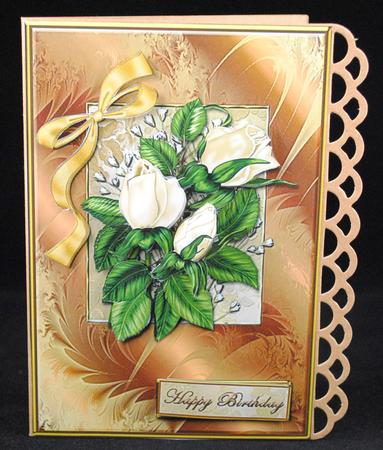 Golden Rose Bouquet on Gold Satin Card Front by Yvonne Middleton