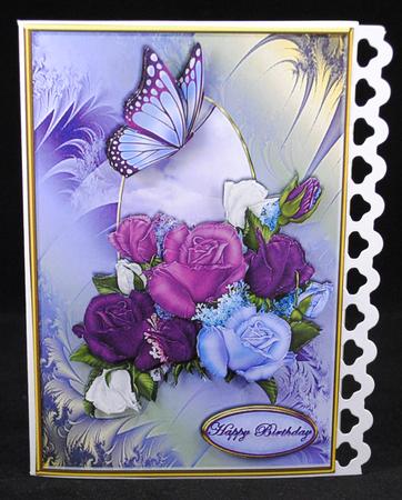 Lilac Roses and Butterfly A5 Card Front by Yvonne Middleton