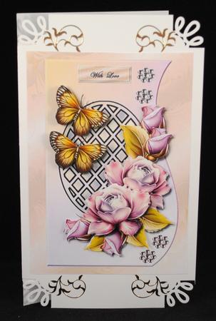 Shaped Card Lattice & Porcelain Roses by Yvonne Middleton
