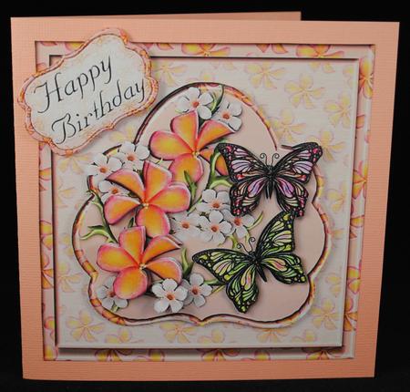 All Occasions Frangipani and Butterflys Square Card Topper by Yvonne Middleton