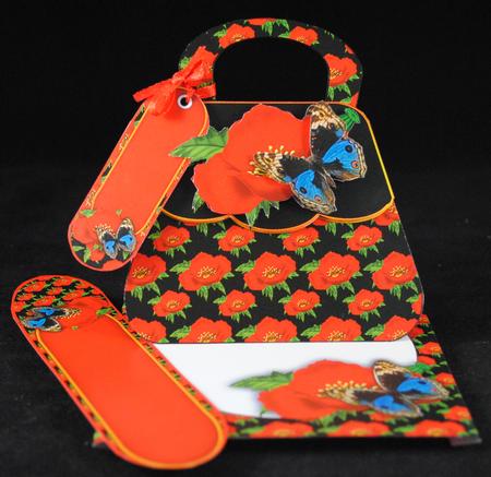 Blue Butterfly and Ruby Red Poppy Handbag Card Kit by Yvonne Middleton