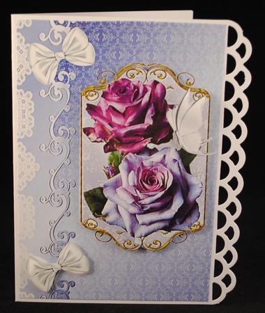 Pink and Purple Roses on a Plaque with Lace by Yvonne Middleton