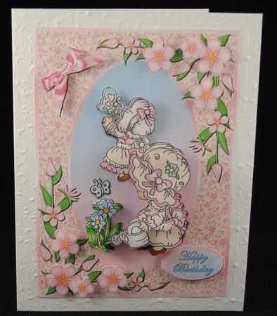 Pink Bonnet Girls 7x5 Card Front by Yvonne Middleton