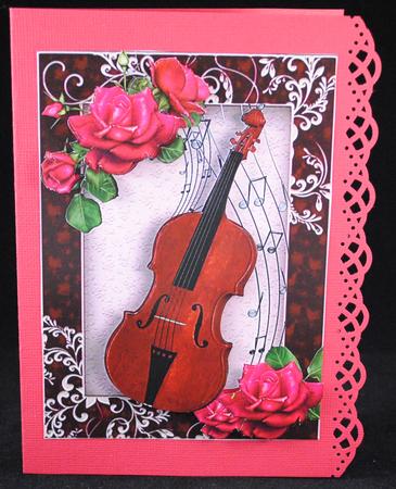 Beautiful Hot Pink Roses with Violin by Yvonne Middleton