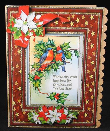 Lovely Christmas Birds and Holly with Greetings  by Yvonne Middleton
