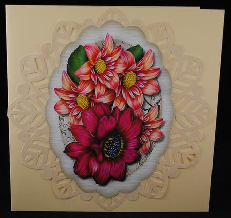 Lovely Dahlias in a Scalloped Frame  by Yvonne Middleton