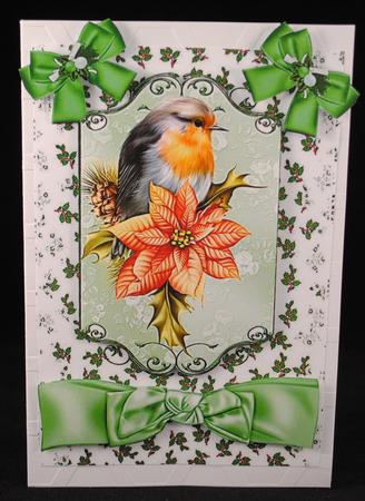 Red Robin on a Plaque with Holly & Bow by Yvonne Middleton