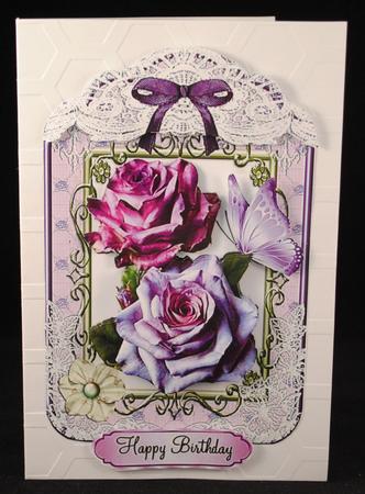 Pink/purple Roses in Lace Ornate Frame by Yvonne Middleton