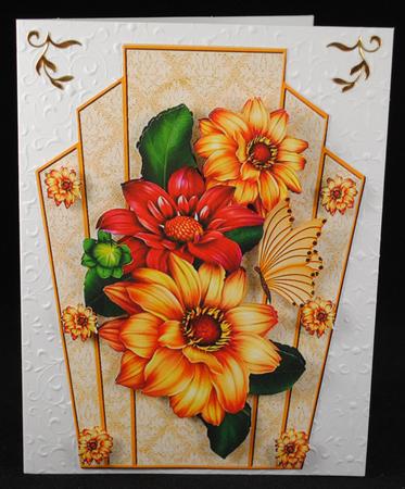 Pretty Peach Dahlias on Art Deco Topper by Yvonne Middleton