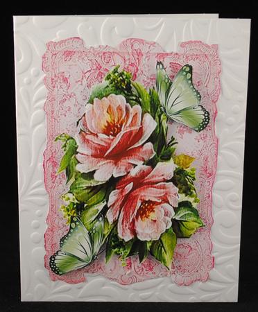 Pink Roses with Green Butterflies by Yvonne Middleton