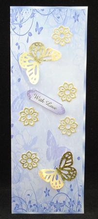 A4 Cream and Purple Floral, Butterfly Card Front by Yvonne Middleton