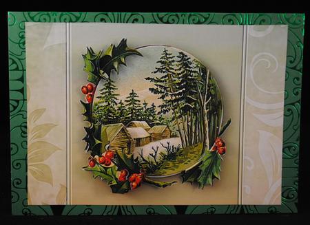 Log Cabins & Holly Quick Card by Yvonne Middleton