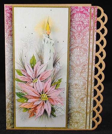 Pink Poinsettias & Candle Quick Card by Yvonne Middleton