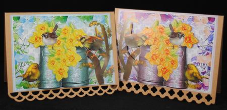 Daffodils and Birds - Two Quick Card Fronts by Yvonne Middleton