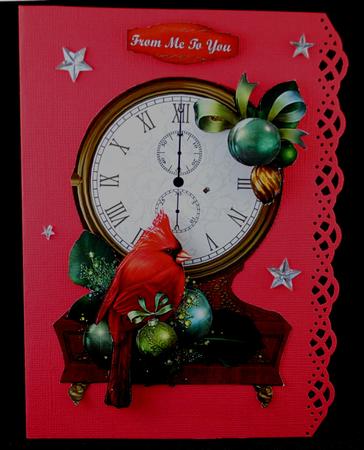 Vintage Clock Shaped Christmas Topper - Red Cardinal by Yvonne Middleton