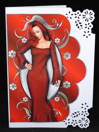 Lady in Red Scalloped Edge Curve Card by Yvonne Middleton