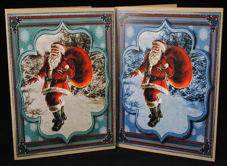 Christmas Delivery - 2 Vintage Santa Quick Cards with Panels by Yvonne Middleton