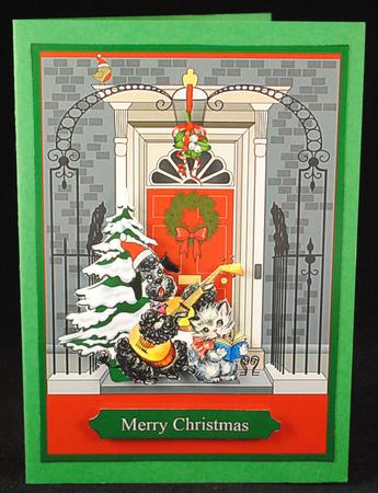 Christmas Door Scene Cat & Dog Topper & Decoupage by Yvonne Middleton