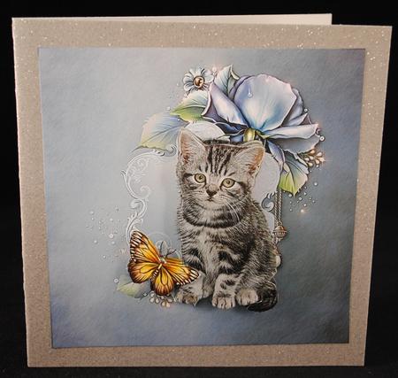 Adorable Kitten and Butterfly Card Topper by Yvonne Middleton