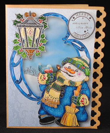 Smiling Snowman & Christmas Lantern by Yvonne Middleton