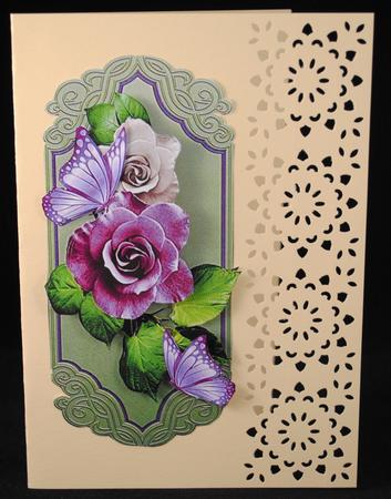 Pretty Shades of Pink/lilac Roses & Butterflies on a Plaque by Yvonne Middleton