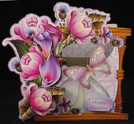 Hourglass Card with Fantasy Flowers Mini Kit by Yvonne Middleton