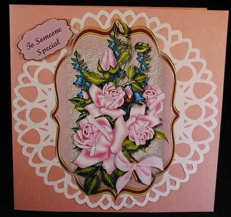 Beautiful Pink Roses with Blue Bells  by Yvonne Middleton
