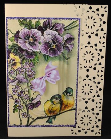 Birds on a Branch of Lilac Pansies Bracket Pyramids by Yvonne Middleton