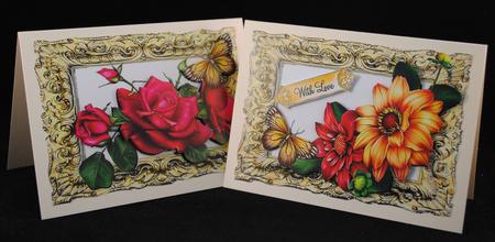 Dahlias and Celebration Pink Roses Cards by Yvonne Middleton