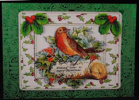 Little Robin on a Log with Holly by Yvonne Middleton