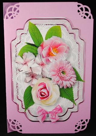 Pink Shades of Flowers, Roses, on Lace with Butterflies by Yvonne Middleton