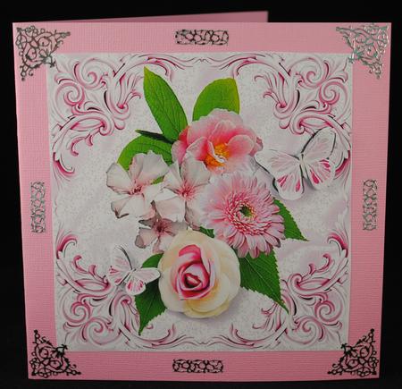 Pink Shades of Flowers Roses & Butterflies 8x8 by Yvonne Middleton