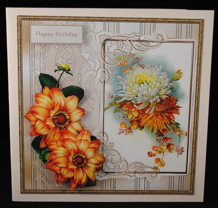 Dahlias Card 7x7 with Decoupage by Yvonne Middleton